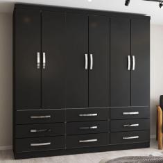 Guarda-roupa Casal Dunas 6 Portas 9 Gavetas Preto - Pnr Móveis