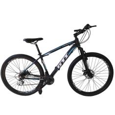 Bicicleta Aro 29 Gti Roma Alumínio 27v Freio a Disco Mecânico Garfo com Suspensão - Preto\Azul