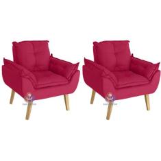 Kit 02 Poltrona/Cadeira Decorativa Glamour Opala Vermelho Smf Decor
