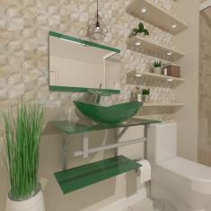 Gabinete de Vidro 60cm Inox com Cuba Oval Verde