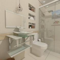 Gabinete de Vidro 70cm Inox com Cuba Quadrada Branco