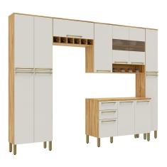 Cozinha Completa 100% Mdf Com 5 Peças 13 Portas 2 Gavetas Napoli Prime Rio Doce Amendoa-off White
