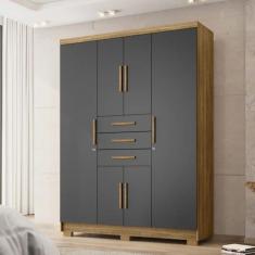 Guarda Roupa Ropeiro Taurus Casal 6 Portas 3 Gavetas Nature Alasca - Fabrica 1 Móveis