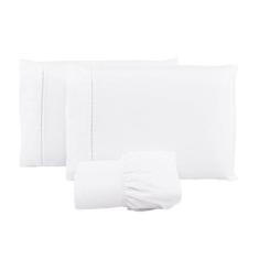 Jogo Lençol 400 Fios Ponto Palito Cama Queen 3pçs Poliéster - Branco -