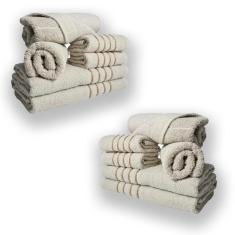 Jogo De Toalhas 12pcs 4 Banhos 4 Rosto 4 Tapetes Bege