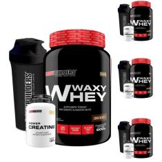 Kit 4x Whey Protein Waxy Whey 900g + 4x Power Creatina 100g + 4x Coqueteleira 600ml - Bodybuilders-Unissex