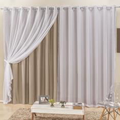 Cortina Elegance Para Trilho Comum Tecidos Semi Blackout e Voal 4,00M X 2,50M - Bege
