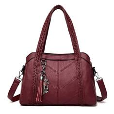 BYKOINE YOUNXS Bolsa de ombro feminina de couro PU com borla de grande capacidade