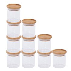 Potes De Vidro Mantimentos Com Tampa Bambu 200Ml - 10 Pçs