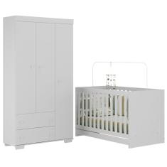 Quarto Infantil Com Berço Colchão Incluso E Guarda-roupas Algodão Doce Multimóveis Mp4248 Branco