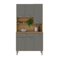 Armário De Cozinha Compacta 6 Portas E 1 Gaveta 90cm Baco Freijó-grafite - Pallazio