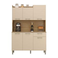 Armário De Cozinha Compacta 6 Portas E 1 Gaveta 121cm Florença Freijó-vanilla - Pallazio