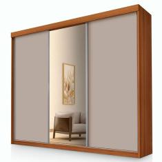 Guarda Roupa Casal Florença 3 Portas de Correr 5 Gavetas MDF com Espelho Carvalho New Off White Pina