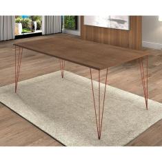 Mesa De Jantar Elen 140X80Cm Tampo Amêndoa Com Base Cobre - Branco