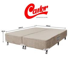 Base Box Castor Premium Bege Casal King Bipartido 193x203 - Linha Luxo