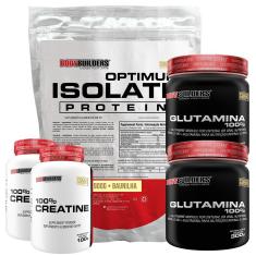 Kit Optimum Isolate Whey Protein 900g  + 2x  Creatina 100g +  2x Glutamina 300g -  Bodybuilders-Unissex