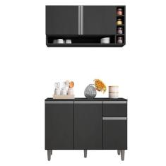 Balcão De Cozinha E Armário Aéreo Vanessa Cinza Fosco - Ajl