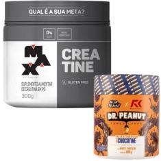 Creatina Max titanium 300g Pura + Pasta Amendoim Dr Peanut, Chocotine 