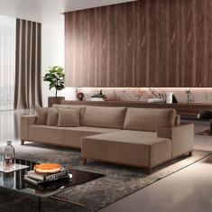 Sofá com Chaise 4 Lugares Veludo 270 Cm Grécia Bege