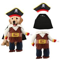 NQEUEPN Fantasia de animal de estimação de Halloween, chapéu com estampa de crânio, fantasia de cachorro estilo pirata, roupa engraçada para cosplay de animais de estimação, fantasia de pirata para
