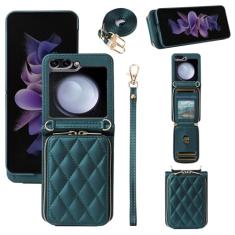 Furiet Argyle Capa carteira para Samsung Galaxy Z Flip 6 5G 2024 com alça de pulso, 9+ compartimentos para cartões, bolsa com zíper, capa de celular de couro PU de luxo para ZFlip6 Z6 G Flip6 6Z verde