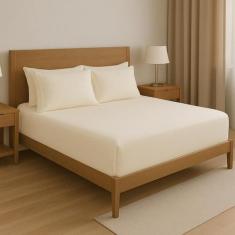 Jogo De Lençol 400 Fios Percal Poliéster Liso Toque Macio com Elástico