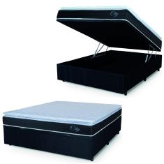 Cama Box Baú Casal Colchão Com Molas Ensacadas City Pillow Top 138x188x64cm Preto/Branco Hellen