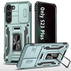 ANGELAS Capa de telefone à prova de choque para Samsung Galaxy S23 Plus - Amortecedor de silicone TPU com proteção antiqueda, capa de câmera deslizante e suporte de anel giratório, 16,6 polegadas