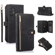 UEEBAI Capa para Samsung Galaxy A32 5G, 9 compartimentos para cartões, carteira de couro retrô à prova de choque, capa flip com alça de mão, compartimentos para cartões, bolso com zíper, suporte,