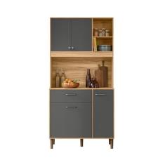 Armário Para Cozinha Pequena 4 Portas 1 Gaveta 90 cm Freijó Cinza Erva Doce Nicioli