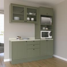 Cozinha Compacta Com Vidro 3 Peças 6 Portas 3 Gavetas Sevilha Verde Hill -cinza Argila