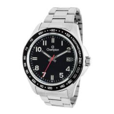 Relógio Masculino Champion Prata Em Aço Ca31328T Fundo Preto