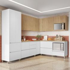 Cozinha 9 Peças Canto 12 Portas 8 Gavetas Ripado Rainha 100% MDF Branco/Marrom