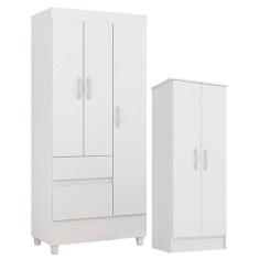 Guarda Roupa Infantil Wind e Armário Multiuso Viena Branco Brilho - Demóbile