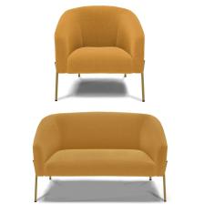 Sofá Namoradeira e Poltrona Pé Ferro Dourado Stella Bouclê Mostard D03 - D`Rossi