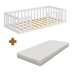 Cama Cercadinho De Chão Solteiro Branco Com Colchão Taron Shop Jm