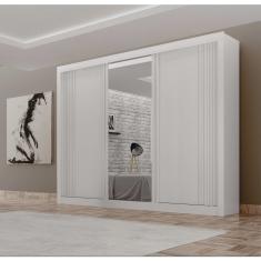 Guarda-roupa 3 Portas Milano com Espelho na Porta Central e Portas Ripadas