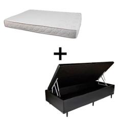 Cama Box Baú Solteiro 88 Tecido Sintético Preto Com Colchão Solteiro Roma Espuma D45 Bege 55x88x188