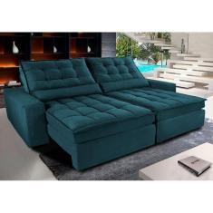 Sofá Retrátil E Reclinável Com Molas Ensacadas Cama Inbox Gold 2,12m Tecido Suede Velusoft Petróleo