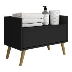Gabinete Armário Banheiro 60 Cm com Pés Retrô Preto Natural