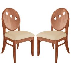 Kit 2 Cadeiras Teseu Madeira Maciça Poliéster Bege imbuia