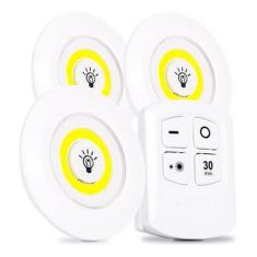 Kit 3x Lâmpada Luminária Led Spot Sem Fio Controle Remoto - DS, Branco