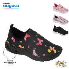 Tênis menina feminino estampado borboleta sola preta antiderrapante se