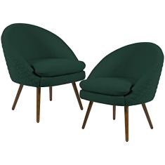 Kit 02 Poltronas Decorativas Fixa Pés Palito Rafa D02 Tressê Linho Verde Musgo C-117 - Lyam Decor