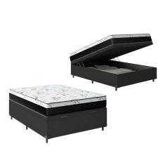 Cama Box Baú Viúva 128 Sintético Preto com Colchão Espuma D33 One Face - Bello Box - 58X128X188