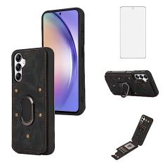 Asuwish Capa de telefone para Samsung Galaxy A14/M14 5G capa carteira com protetor de tela de vidro temperado e suporte de anel porta-cartão de crédito acessórios de couro bolsa A 14 4G 14A 14M G5