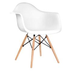 Cadeira Eames Eifflel Com Braço Daw De Madeira Com Assento Branco