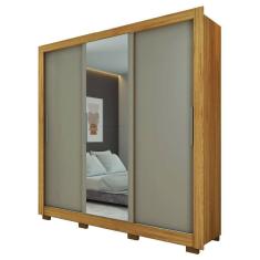 Guarda Roupas Casal com Espelho 3 Portas de Correr 2 Gavetas Vitória Buriti / Fendi Caemmum