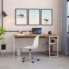 Escrivaninha com Estante Baixa 2 Prateleiras Estilo Industrial 150cm Active Yescasa Lâmina Mel/Est.Branca