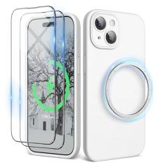 SURPHY Capa projetada para iPhone 15 (6,1 polegadas 2023) com MagSafe, 2 protetores de tela, proteção para câmera e silicone líquido branco com anti-impressões digitais e forro de microfibra macio